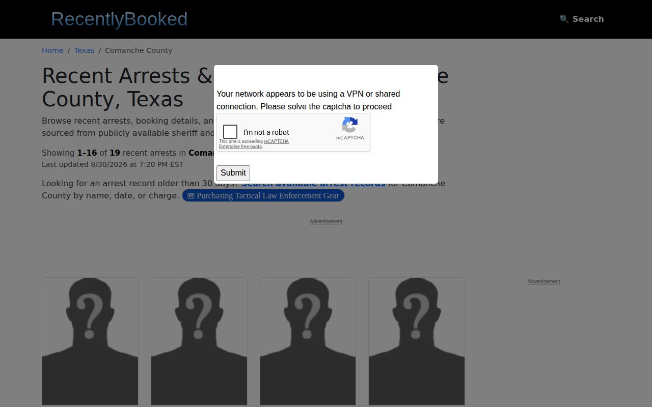 Unofficial RecentlyBooked Comanche County booking information page