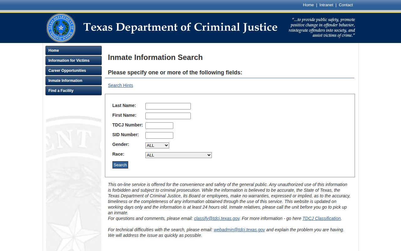 Texas TDCJ inmate search for later Comanche County custody records