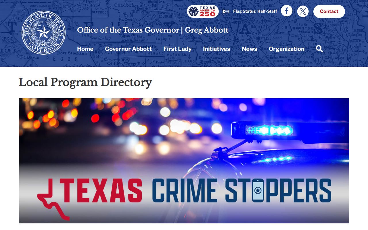 Texas Crime Stoppers local program directory page